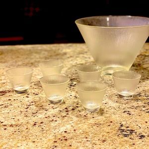 Mid Century Modern Punch Bowl Ribbed Glass